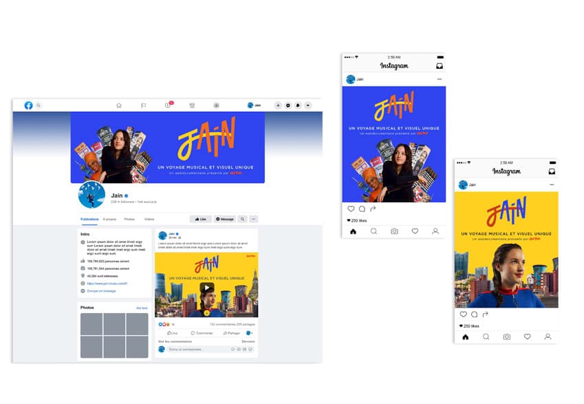 Création de visuels pour l'animation du compte instagram, déclinaison de la charte graphique sur différents supports